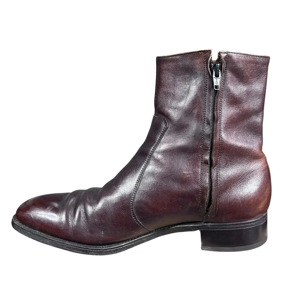 Vintage Florsheim Imperial Mens Brown Leather Zip Boots Size 11 D